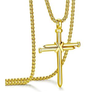 18-28 inch doos ketting goud rvs nagel kruis hanger ketting christelijke sieraden religieuze geschenk voor mannen jongens