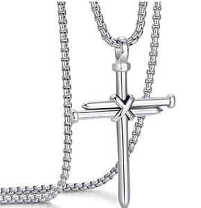 18-28 inch rolo box ketting rvs nagel kruis hanger ketting christelijke sieraden religieuze geschenk voor mannen jongens vrouwen bling gepolijst zilver