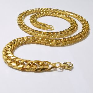 18-40 ''11mm Hoge kwaliteit sieraden heren jongen Puur Roestvrij Staal Fashion Double Curb Link Chain ketting Goud Hip-Hop