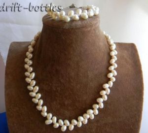 Ensemble de bracelets et colliers de perles d'eau douce de riz blanc, 18 ''/8'', 6mm x 9mm