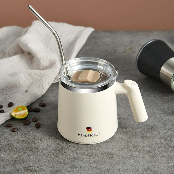 Tasse à café en acier inoxydable 18/8, gobelet étanche pour thé, lait, eau avec paille, ustensiles de cuisine pour enfants et adultes