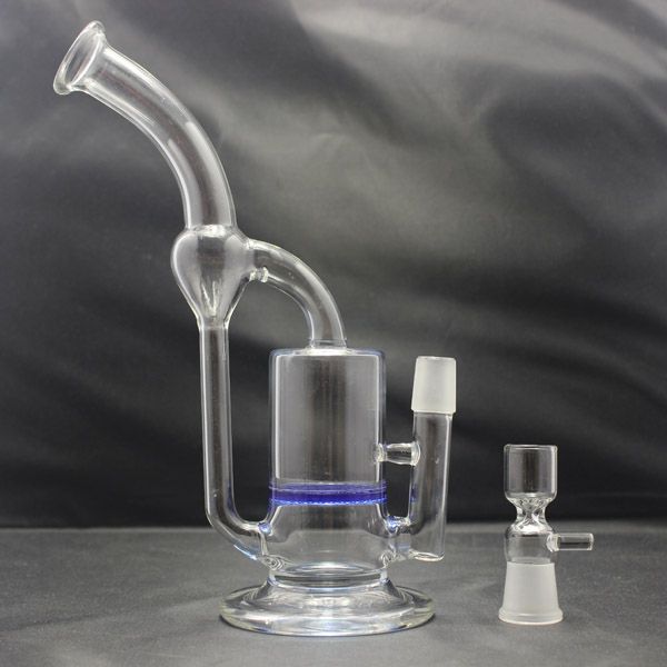 Glass Bong Recycler Hookahs Tubería de agua con Blue Honeycomb Perc 18mm Junta macho