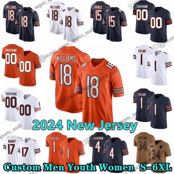 18 Caleb Williams Jersey 2024 Draft First No.1 Custom Diy Football 15 Rome Odunze 1 Justin Fields Moore Khalil Herbert T.J.Edwards Brian Urlacher Greg Stroman Jr.