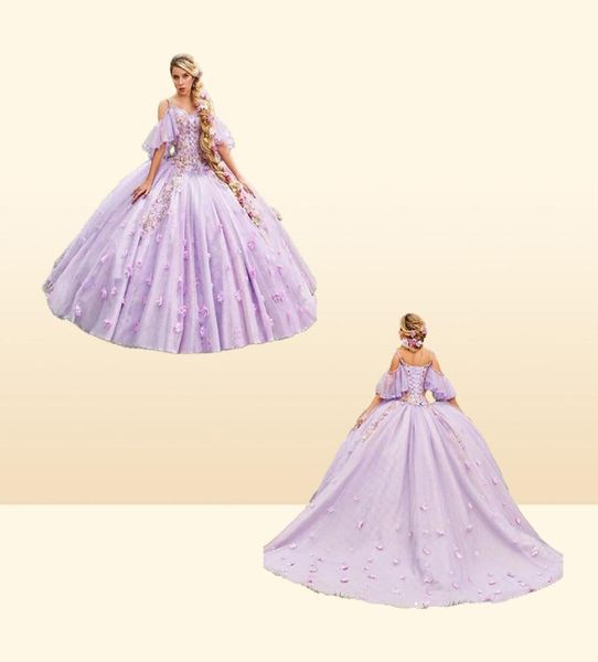 18 Siècle Lilas Quinceanera Robes 2023 Hors De L'épaule Robe De Bal Médiévale Avec Des Fleurs 3D À Lacets Manches Courtes Doux 15 Vesti8795892