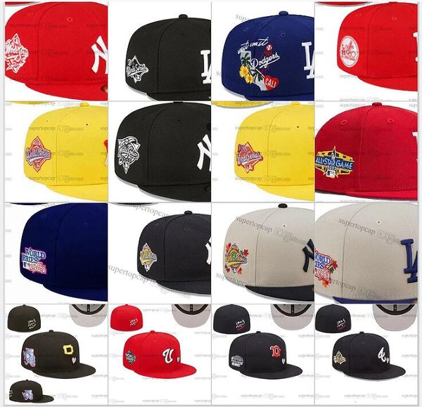 18 Color Béisbol para hombres Gorras cerradas completas Carta Negro Gris Sombrero Hombres Todos los equipos Deporte 2023 World Heart Fitted Hats Ed Series 