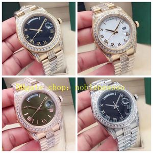 18 kleuren herenhorloge met doos Heren 40 mm 228238 Zwart Wit Groen Champagne Bruine wijzerplaat 228239 Diamanten ringarmband 18K geelgoud Everose automatische horloges