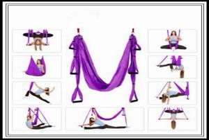 18 couleurs 250150cm Air volant Yoga hamac aérien Yoga hamac ceinture Fitness balançoire hamac avec 440Lb charge CCA9761 15pcs5315479