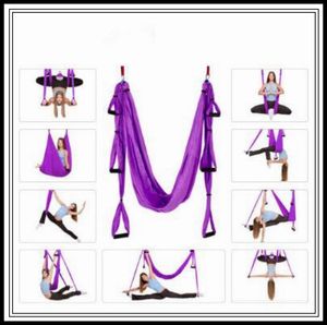 18 kleuren 250150 cm lucht vliegende yoga hangmat antenne yoga hangmat riem fitness schommel hangmat met 440 lb belasting CCA9761 15pcs8310882