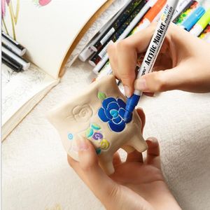 18 colors Acrylic Paint Marker pen Detailed Marking Color Paint Pens for Ceramic Mug Wood Fabric Canvas Rock Glass Porcelain Y200709
