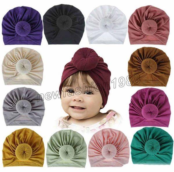 18 couleurs Enfants Cheveux Accessoires Nouveau-né Toddler Enfants Bébé Garçon Fille Turban Coton Bonnet Chapeau Hiver Chaud Doux Cap Solide Noeud Doux Wrap