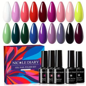 Ensemble de vernis à ongles gel 18 couleurs printemps été rose vif vert vif bleu bonbons couleurs kit de gel pour ongles avec couche de finition brillante couche de base pour démarreur, pour salon d'art des ongles