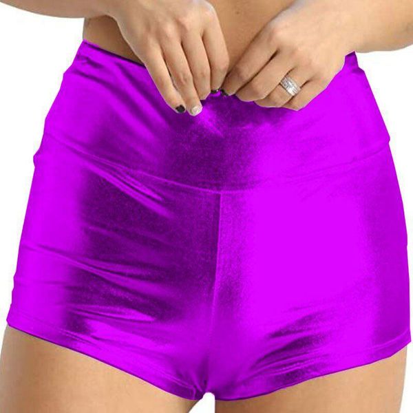 Pantaloncini da ballo da allegria metallizzati lucidi da donna in 18 colori Mini pantaloncini aderenti a vita alta Pantaloni da performance sul palco Pantaloni caldi alla moda