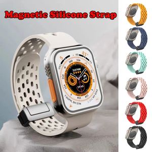 Correa magnética de goma de 18 colores para Apple Watch Ultra band 49mm 44mm 45mm 41mm 40mm 42mm 38mm Correa de silicona pulsera iWatch Series 9 8 se 7 6 5 4