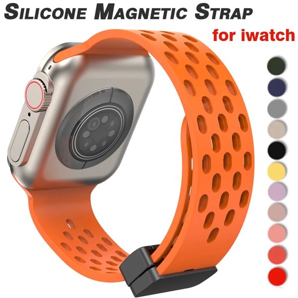 Bracelet magnétique en caoutchouc 18 couleurs pour Apple Watch Ultra bande 49mm 44mm 45mm 41mm 40mm Bracelet sport en silicone Correa iWatch série 9 8 se 7 6 5 4