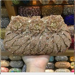 18 colores boda cena formal embrague mujeres oro cristal noche embrague bolsos metal embragues bolsos flor nupcial monedero cartera 240125