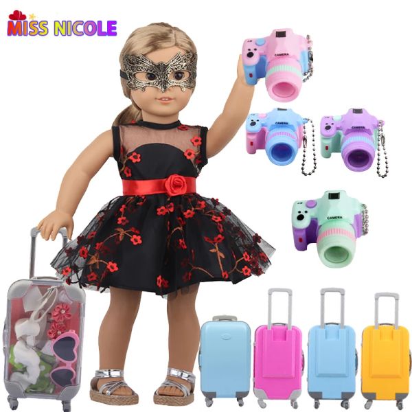 18'doll accessoires Travel Set Vêtements Match Match Patch à l'œil avec des bagages en PVC pour American 43 CM Girl Dolls, Mini Camera Nancy