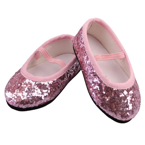 18 '' Doll Mini Shoes 7 cm PU Sequin Shoes Usure pour 43 cm Nouveaux jouets de bébé pour les poupées américaines pour le cadeau de fille