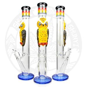 18 '' Glass Bong Smoke Water Pijp Dab Rig Hookah 3D Handdruk Uil Rechte Tube Recycler Rookpijpen Lange heady Bongs Oil Rigs