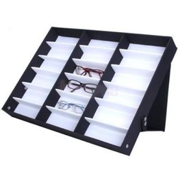 18 grilles lunettes stockage vitrine boîte lunettes lunettes de soleil affichage optique organisateur cadres Tray258G