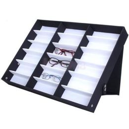 18 grilles lunettes stockage vitrine boîte lunettes lunettes de soleil affichage optique organisateur cadres Tray228J