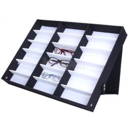 18 grilles lunettes stockage vitrine boîte lunettes lunettes de soleil affichage optique organisateur cadres Tray287j