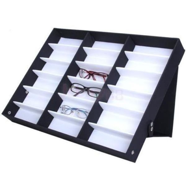 Estuche de exposición para almacenamiento de gafas, 18 rejillas, gafas de sol, organizador de pantalla óptica, marcos Tray228J