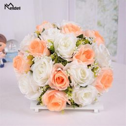 Bouquet de fleurs de mariage, 18 têtes, accessoires de mariage, petit Bouquet de mariée, Roses en soie, décoration de mariage pour demoiselles d'honneur, 351n