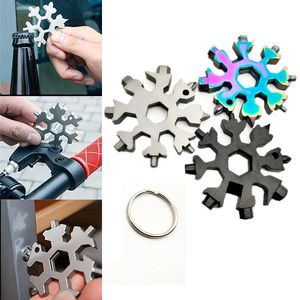 18 in 1 Sneeuwvlok Sleutelring Wrench Multifunctionele EDC Tool Draagbare Roestvrijstalen Sleutelhanger Schroevendraaier Bottle Openers HEX Moersleutel