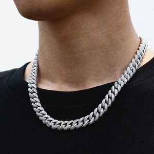 18 inch 925 Sterling Zilver Setting Iced Out Moissanite Diamond Hip Hop Cubaanse Link Chain Miami Ketting Sieraden voor Mens X0509