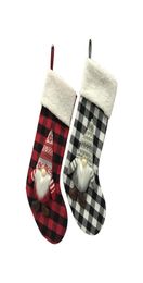 18 pouces anjule rouge blanc chèques chaussettes de Noël bass de Noël décorations ornement