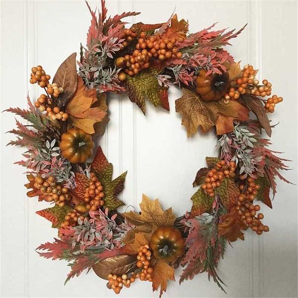 18 pouces automne citrouille artificielle Acorn berry pinecone couronnes Halloween décoration suspendue 211104