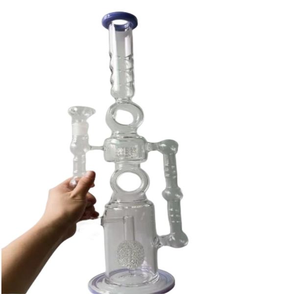 Narguilés en verre bleu de 18 pouces avec pneu Perc Grand Dab Rig Shisha 18mm Pipes pour fumer femelles