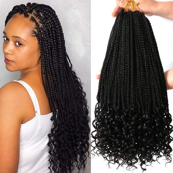 Trenzas de caja de 18 pulgadas con extremos rizados Extensión de cabello trenzado de ganchillo Trenza sintética T27 para mujeres 22 Soportes