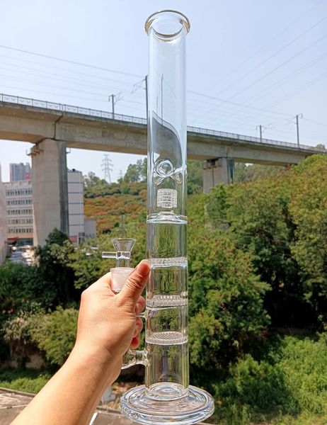 Narguilés de bang d'eau en verre épais clair de 18 pouces avec trois filtres en nid d'abeille pneu Perc femelle 18mm