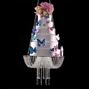 18 inch kristallen cakekrek kroonluchter stijl draped gesuspendeerde swing cake stand round hanging cake stands bruiloft middelpunt 268p