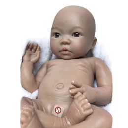 18 inch volledige vaste bebe herboren siliconen geschilderd Afrikaanse huid herboren poppen handgemaakt bebe pasgeboren boneca reborn corpo de silicone