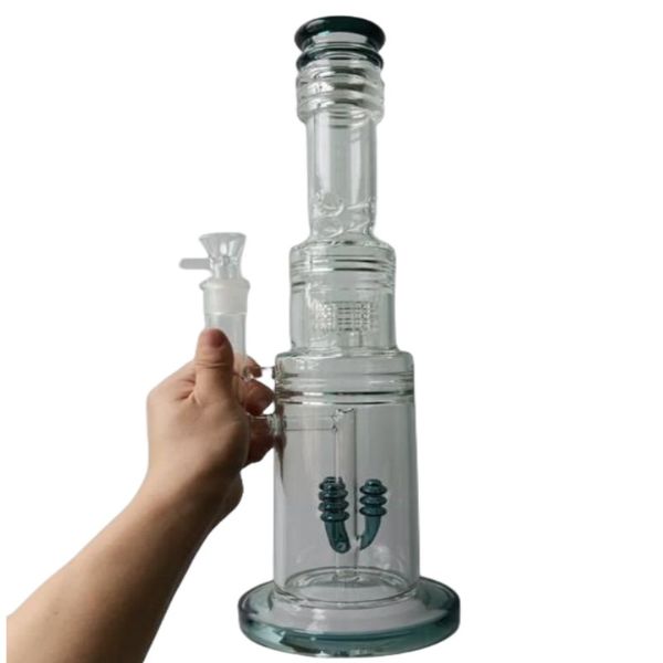 18 pulgadas de vidrio verde Bong Hookahs Water Recycler Dab Rig con neumáticos Perc Shisha Oil Burner Pipes para fumar