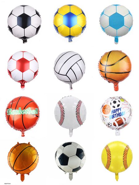 Ballons de football gonflables de 18 pouces Ballons de fête sportive pour enfants Décorations Ballon en feuille d'hélium Bébé Enfants Joyeux anniversaire Basketball Baseball Volleyball Ballon