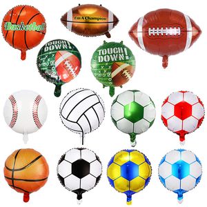 18 inch opblaasbare voetbal basketbal rugby ballonnen kinderen sport feest ballonnen decoraties heliumfolie ballon baby kinderen gelukkige verjaardagscadeaus