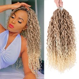 18 inch rivier Faux Locs Haakhaar synthetische ombre blond blond geprecueerd krullend eind golvende golvende boho rivier hippie godin faux locs braids hair extensions