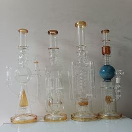 Bong à eau en verre épais de 18 pouces, narguilé, boule de verre bleue, huile brune, plates-formes pour fumer, tuyaux à fumer, joint femelle de 14mm