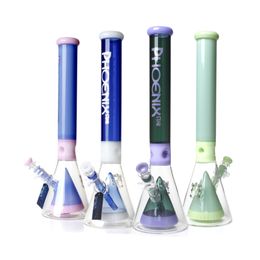 Phoenix 18 inch Dubbele beker Bongs Big roken Bong 7 mm Dikte Hoge niveau Gemengde kleur Zwaar Tall Glass Water Pijpen Hookah met kom