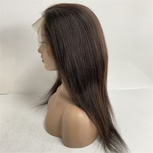 18 inch Natural Color Maleisische maagdelijk Human Hair Yaki recht 130% Dichtheid Medium Cap volledige kanten pruik voor zwarte vrouw
