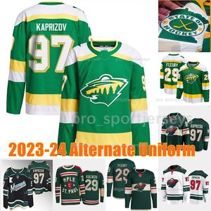 Minnesota 2023-24 Groene alternatieve Breakaway Jersey Kirill Kaprizov 29 Marc-Andre Fleury Wild Ryan O'Reilly Joel Eriksson Ek Mats Zuccarello Alex Goligoski Matt Boldy