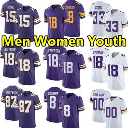 18 Justin Jefferson voetbalshirts Joshua Dobbs T.J. Hockenson Randy Moss Kirk Neven Dalvin Cook Adam Thielen Harrison Smith Danielle Hunter Custom Jersey Heren