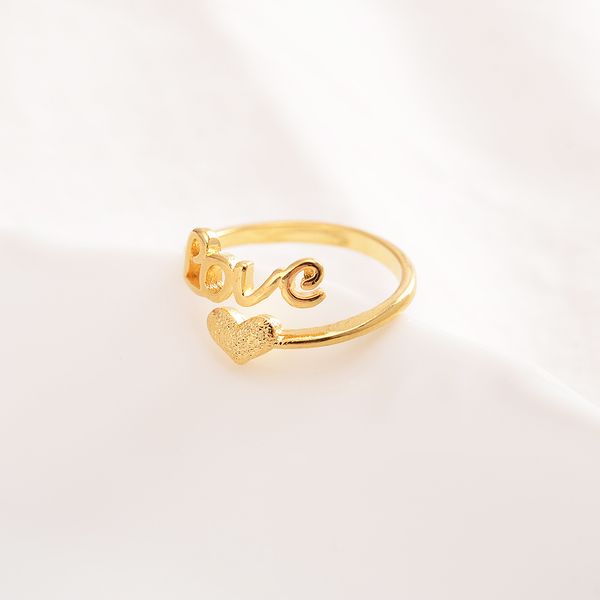 18 k fine solide rempli anneau d'or en forme de coeur mignon mignon mot art art femme féminine déclaration de fiançailles bijoux mode