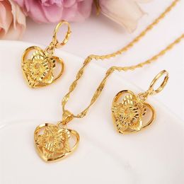 18 k Fine Or Massif GF Contour frontière coeur fleur Europe femmes Ensembles de Bijoux bridals Bijoux De Mariage Cadeau Dubaï pendnat boucle d'oreille 2873