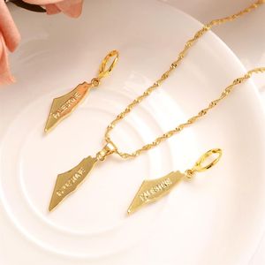 Boucles d'oreilles pendantes en or jaune massif 18 carats, collier carte de Palestine, breloques d'honneur Patriot, chaîne de bijoux de fête pour femmes 295S