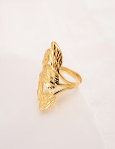 18 K sólido oro fino hoja llena anillo ancho grande patrón hueco diseño de exageración dedo anillos de sentido avanzado mujeres niñas fiesta6553198