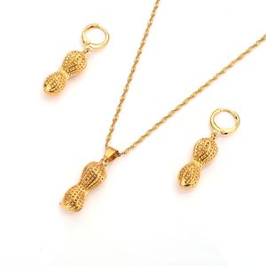 18 k solide or fin GF dubaï inde cacahuète vintage boucles d'oreilles collier ensembles de bijoux femmes filles bijoux de fête